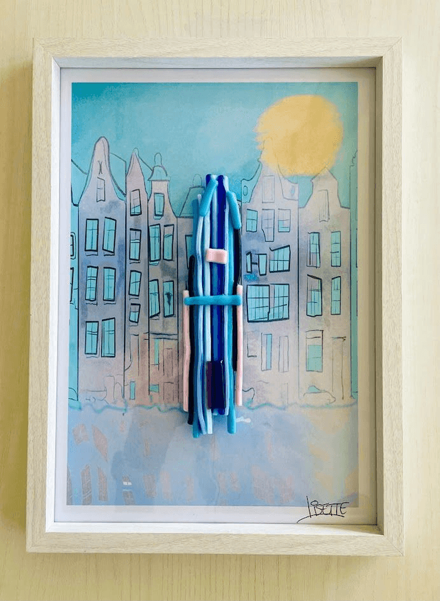 Grachtenpand Sculptuur op fresco - turquoise